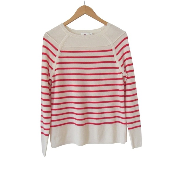 Vineyard Vines Sweaters - Vineyard Vines Cream Red Striped Sweater XS Wool Cashmere Nautical Knit Pullover